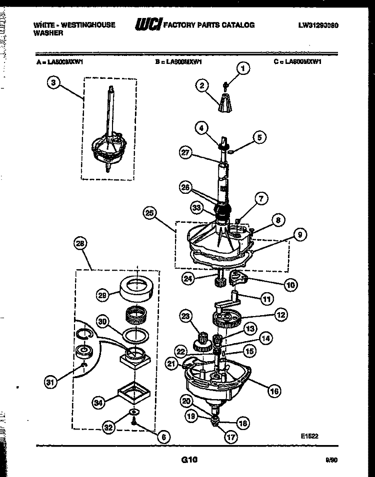 TRANSMISSION PARTS Diagram and Parts List for LA500MXH1  Frigidaire Washer