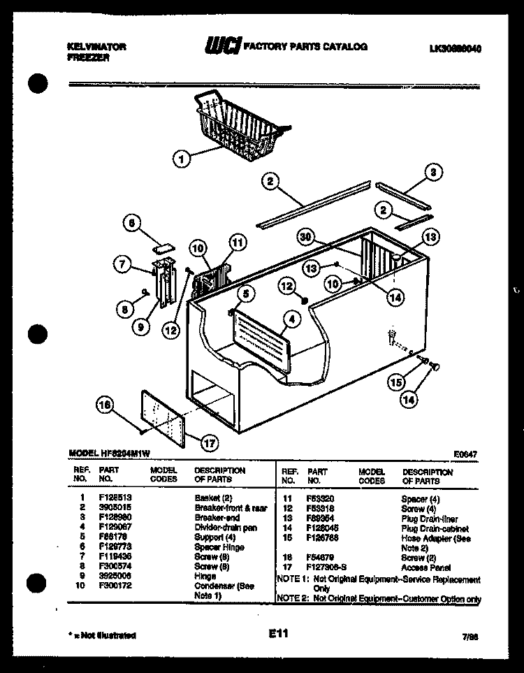 CABINET PARTS Diagram and Parts List for HFS204FM1W  Kelvinator Freezer