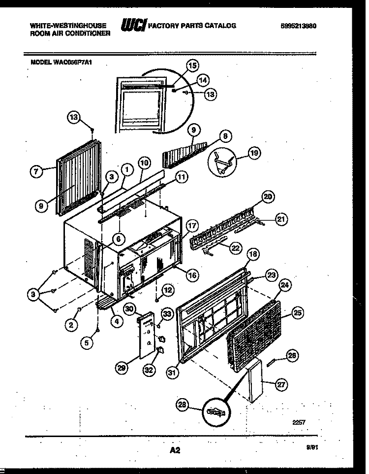 CABINET PARTS Diagram and Parts List for WAC056P7A1  Frigidaire Air Conditioner