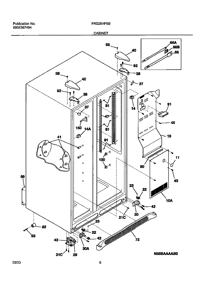 CABINET Diagram and Parts List for FRS26HF6BQ2  Frigidaire Refrigerator