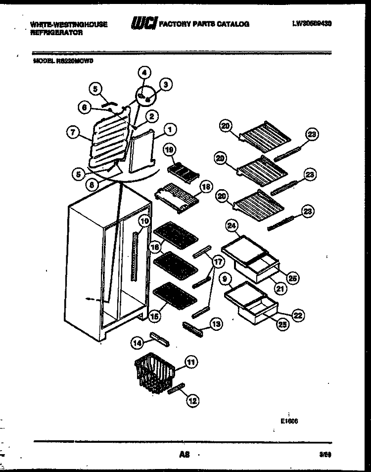SHELVES AND SUPPORTS Diagram and Parts List for RS220MCV0  Frigidaire Refrigerator