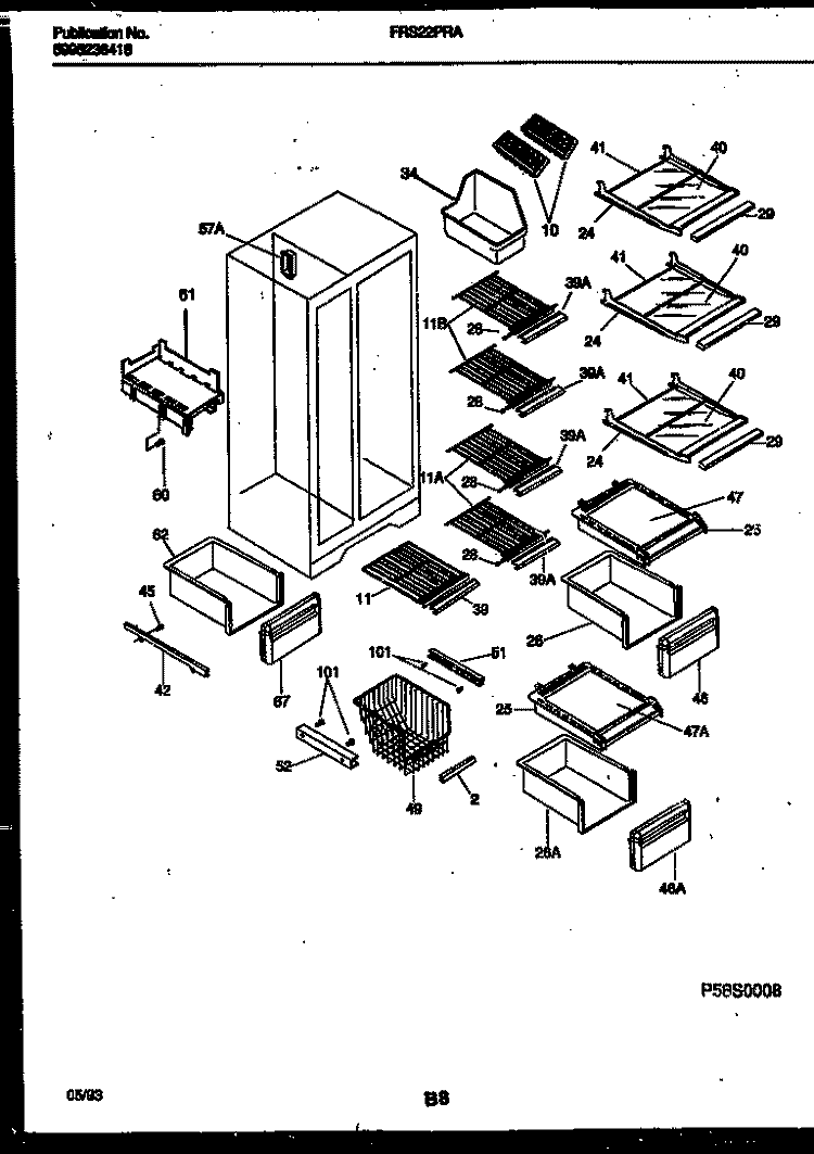 SHELVES AND SUPPORTS Diagram and Parts List for FRS22PRAW2  Frigidaire Refrigerator