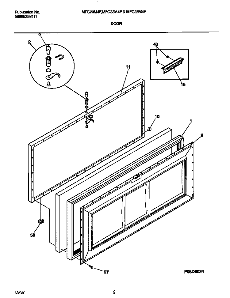 DOOR Diagram and Parts List for MFC20M4FW1  Frigidaire Freezer