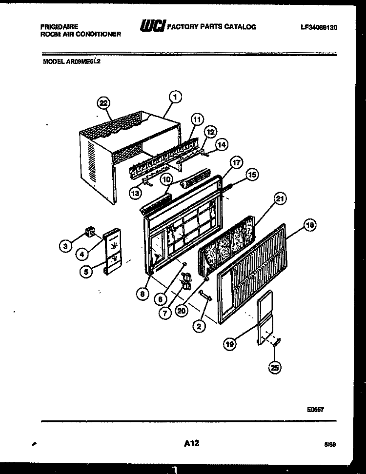CABINET PARTS Diagram and Parts List for AR09ME5L2  Frigidaire Air Conditioner
