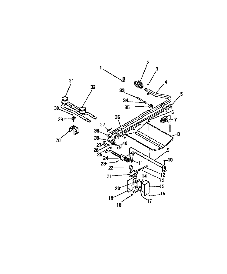 BURNERS, IGNITORS, CONTROLS Diagram and Parts List for GC32BCL1  Frigidaire Range