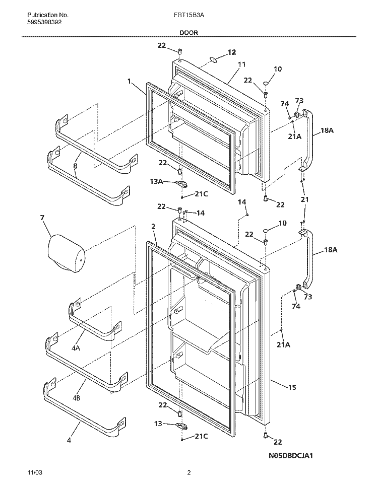 DOOR Diagram and Parts List for FRT15B3AQ4  Frigidaire Refrigerator