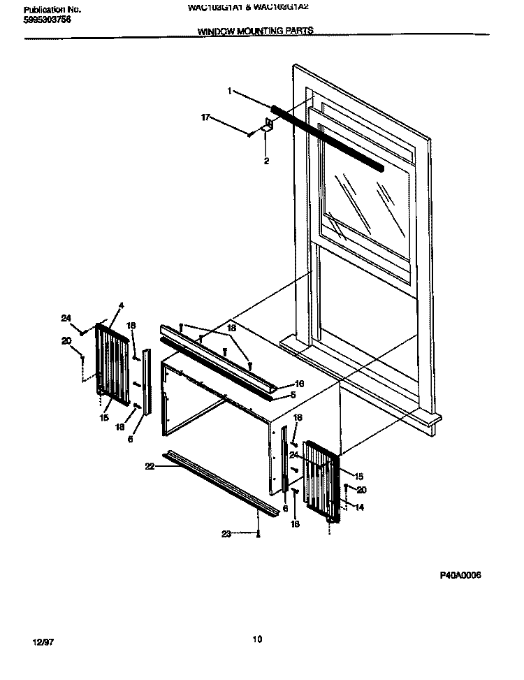WINDOW MOUNTING PARTS Diagram and Parts List for WAC103G1A1  Frigidaire Air Conditioner