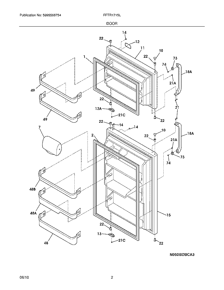 DOOR Diagram and Parts List for FFTR1715LW1  Frigidaire Refrigerator
