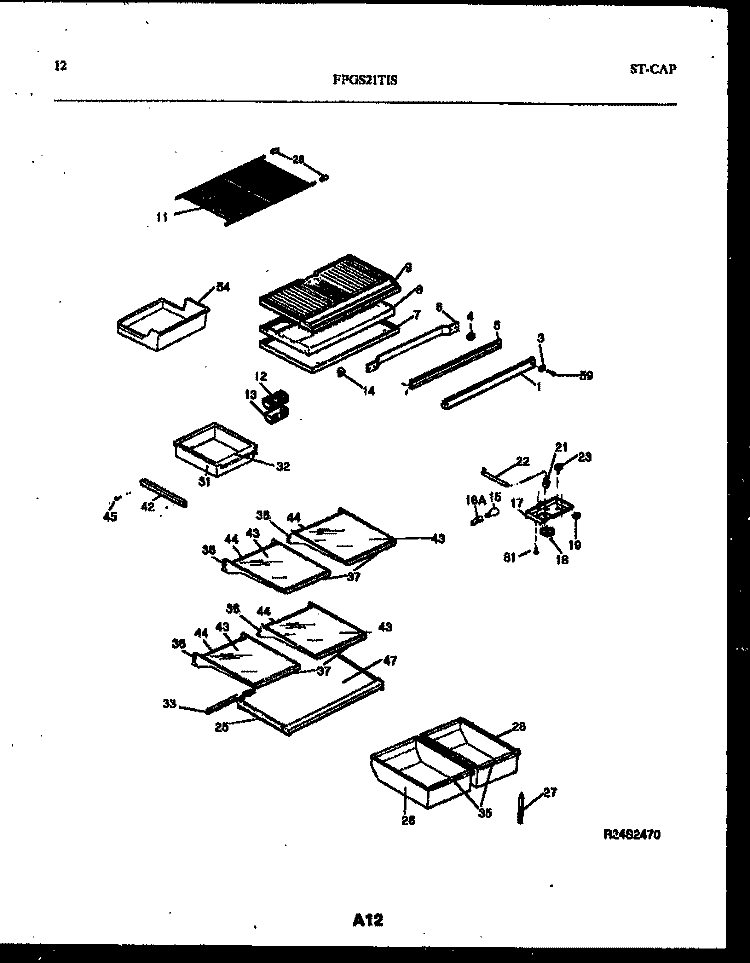 SHELVES AND SUPPORTS Diagram and Parts List for FPGS21TISW0  Frigidaire Refrigerator