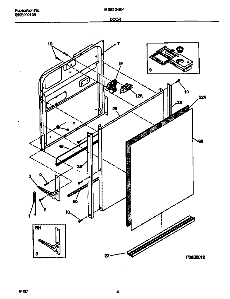 DOOR Diagram and Parts List for MDB124BFR1  Frigidaire Dishwasher