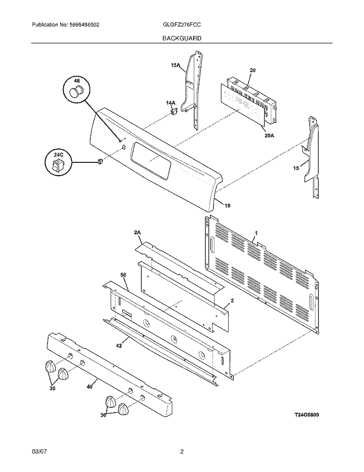 BACKGUARD Diagram and Parts List for GLGFZ376FCC  Frigidaire Range