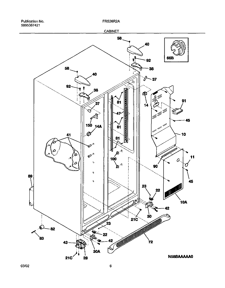 CABINET Diagram and Parts List for FRS26R2AQ1  Frigidaire Refrigerator