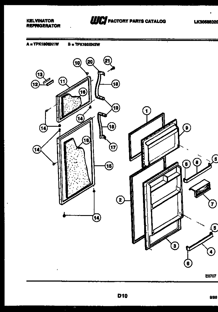 DOOR PARTS Diagram and Parts List for TPK180EN2W  Kelvinator Refrigerator