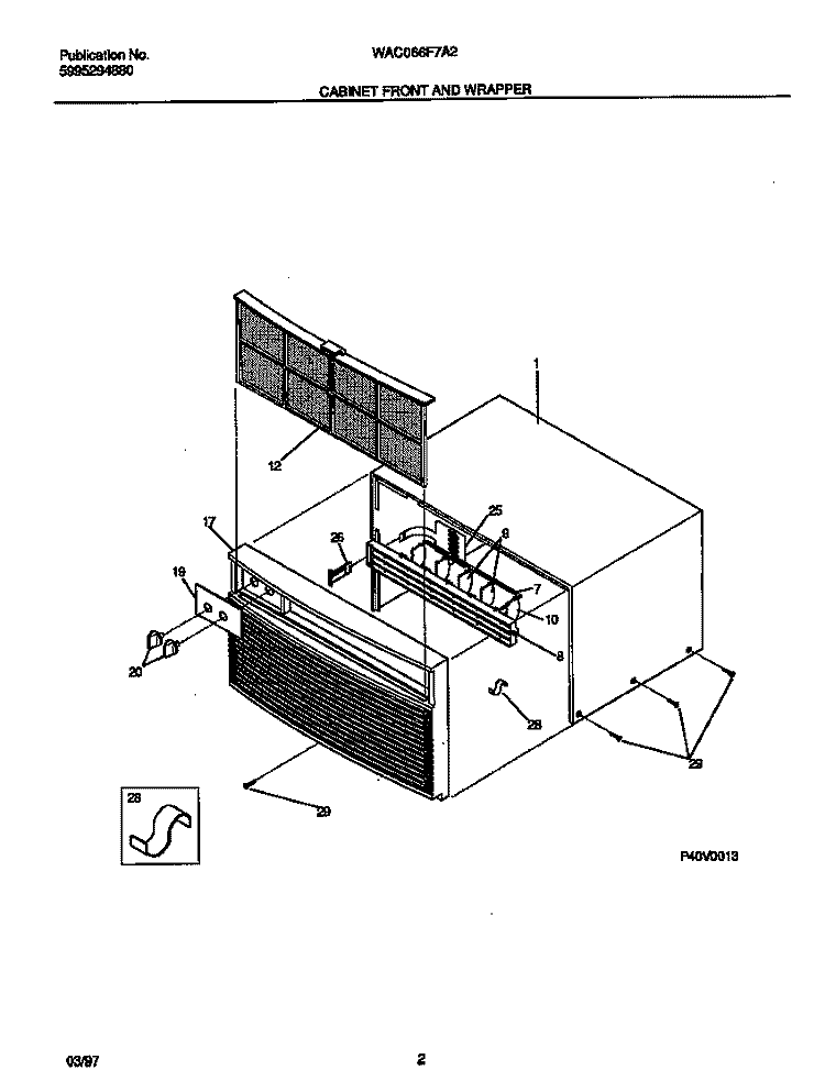 CABINET FRONT AND WRAPPER Diagram and Parts List for WAC066F7A2  Frigidaire Air Conditioner