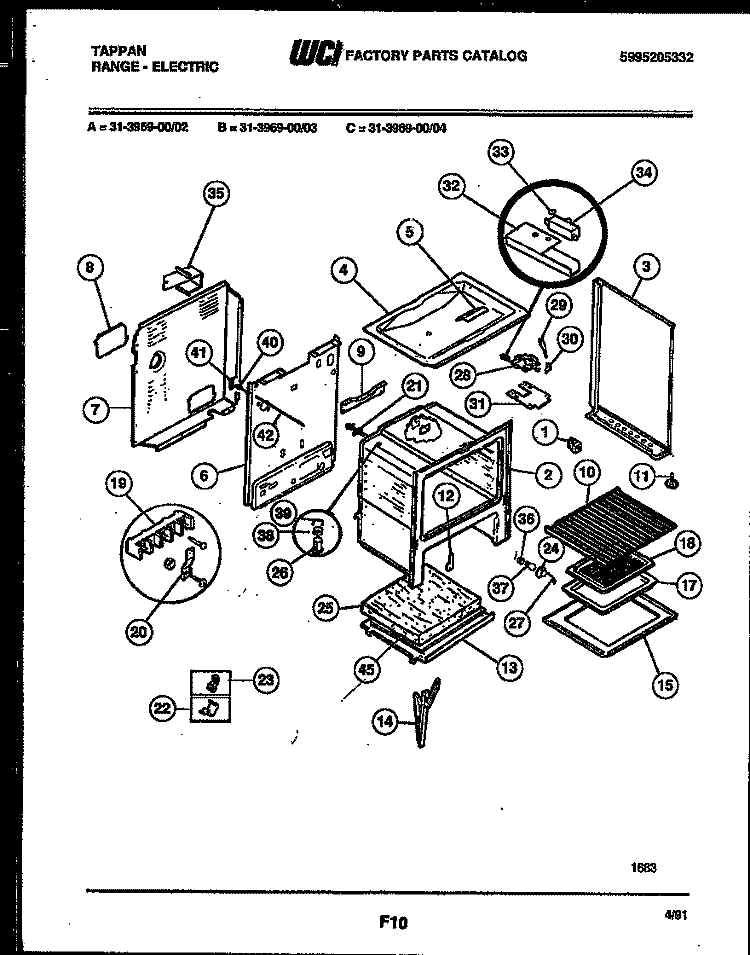 BODY PARTS Diagram and Parts List for 31-3969-23-03  Frigidaire Range