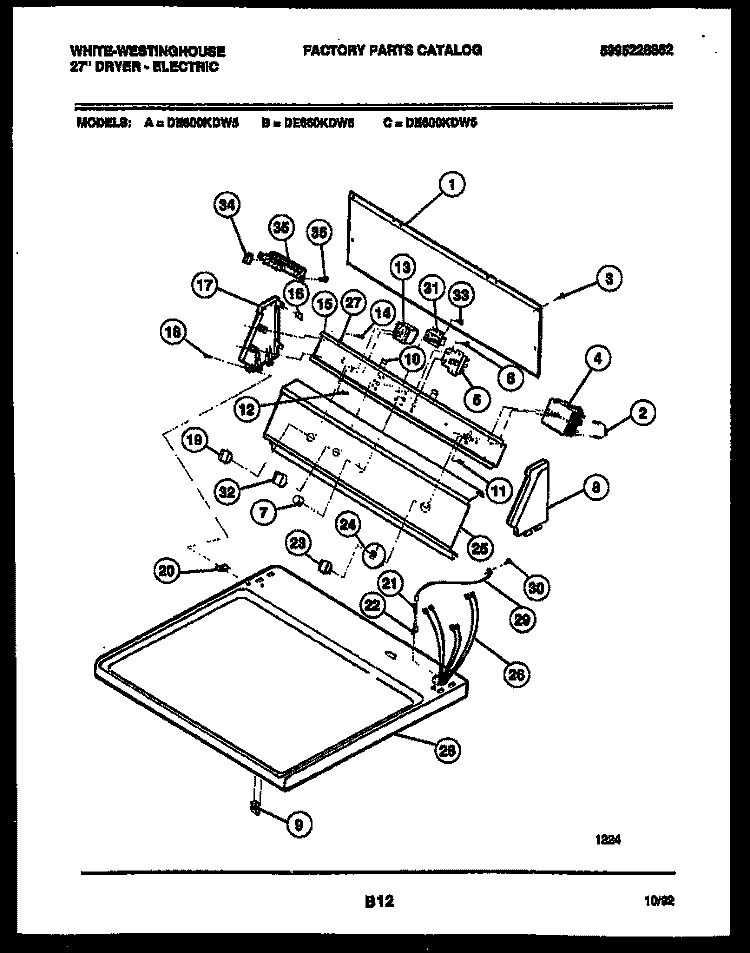CONSOLE AND CONTROL PARTS Diagram and Parts List for DE650KDW5  Frigidaire Dryer