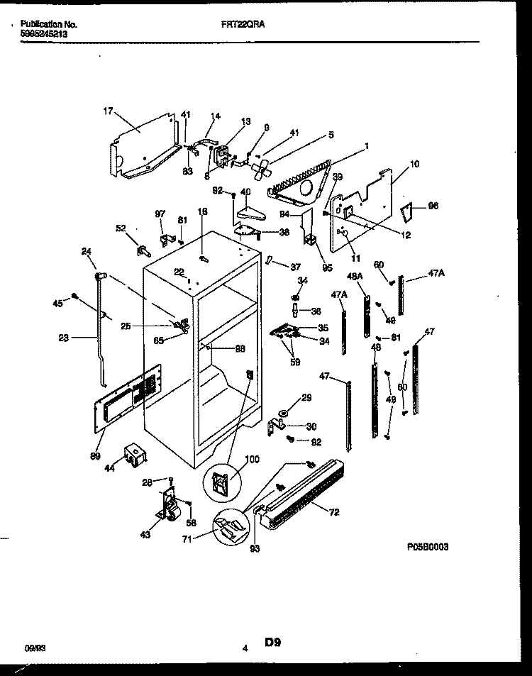 CABINET PARTS Diagram and Parts List for FRT22QRAW3  Frigidaire Refrigerator