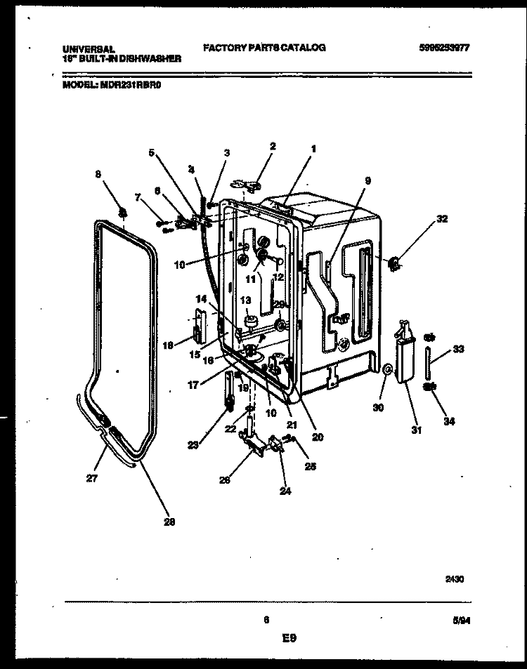 TUB AND FRAME PARTS Diagram and Parts List for MDR231RBR0  Frigidaire Dishwasher