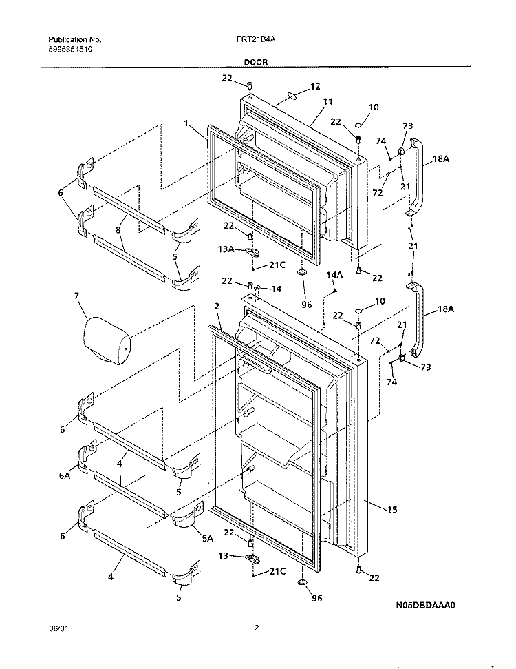 DOOR Diagram and Parts List for FRT21G3AW0  Frigidaire Refrigerator