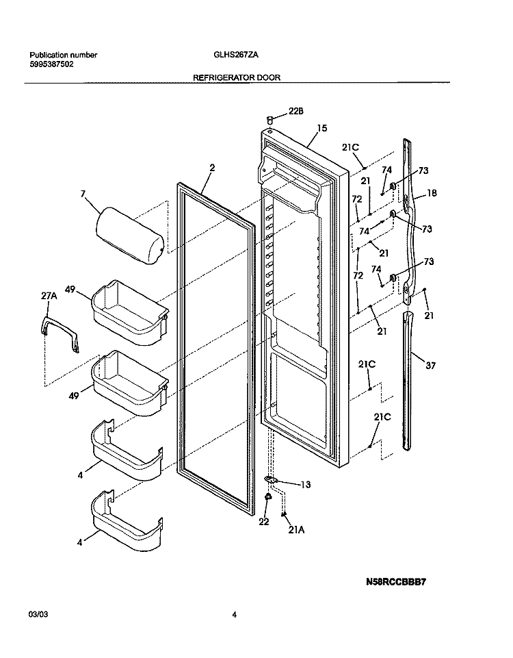 REFRIGERATOR DOOR Diagram and Parts List for GLHS267ZAB5  Frigidaire Refrigerator