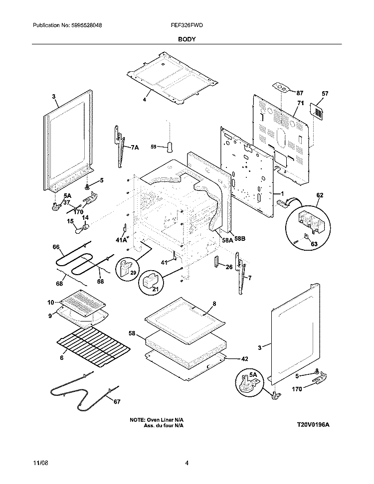 BODY Diagram and Parts List for FEF326FWD  Frigidaire Range