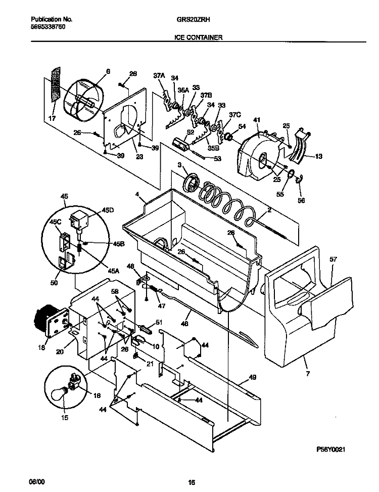 ICE CONTAINER Diagram and Parts List for GRS20ZRHD5  Gibson Refrigerator