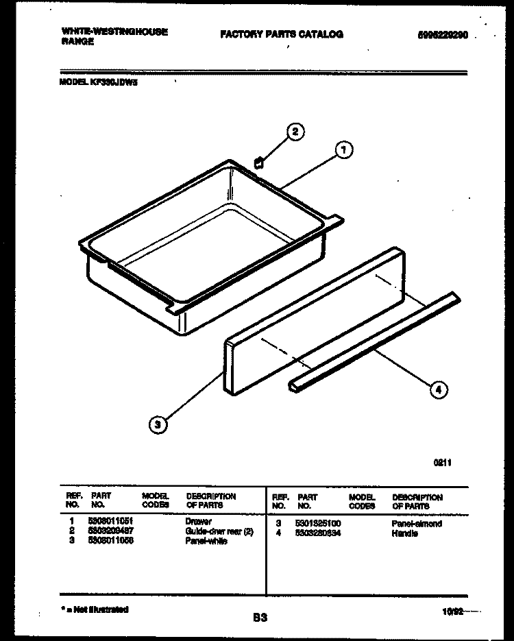 DRAWER PARTS Diagram and Parts List for KF330JDW5  Frigidaire Range