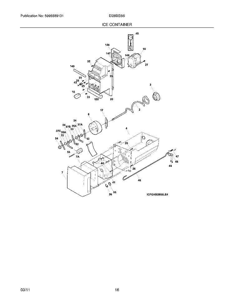 ICE CONTAINER Diagram and Parts List for EI28BS56IBA  Electrolux Refrigerator