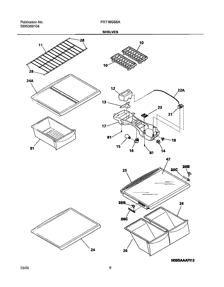 SHELVES Diagram and Parts List for FRT18GS6AQ2  Frigidaire Refrigerator