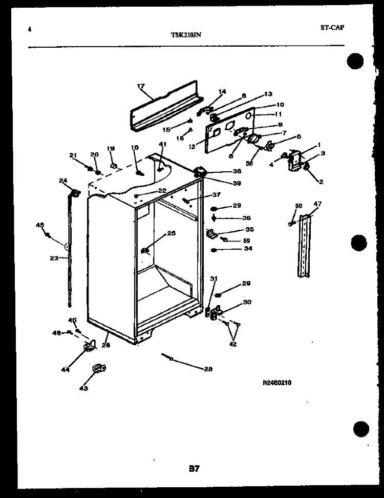 CABINET PARTS Diagram and Parts List for TSK210JN0W  Kelvinator Refrigerator