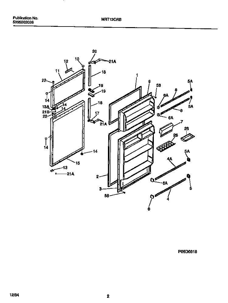 DOOR Diagram and Parts List for MRT13CRBD2  Frigidaire Refrigerator