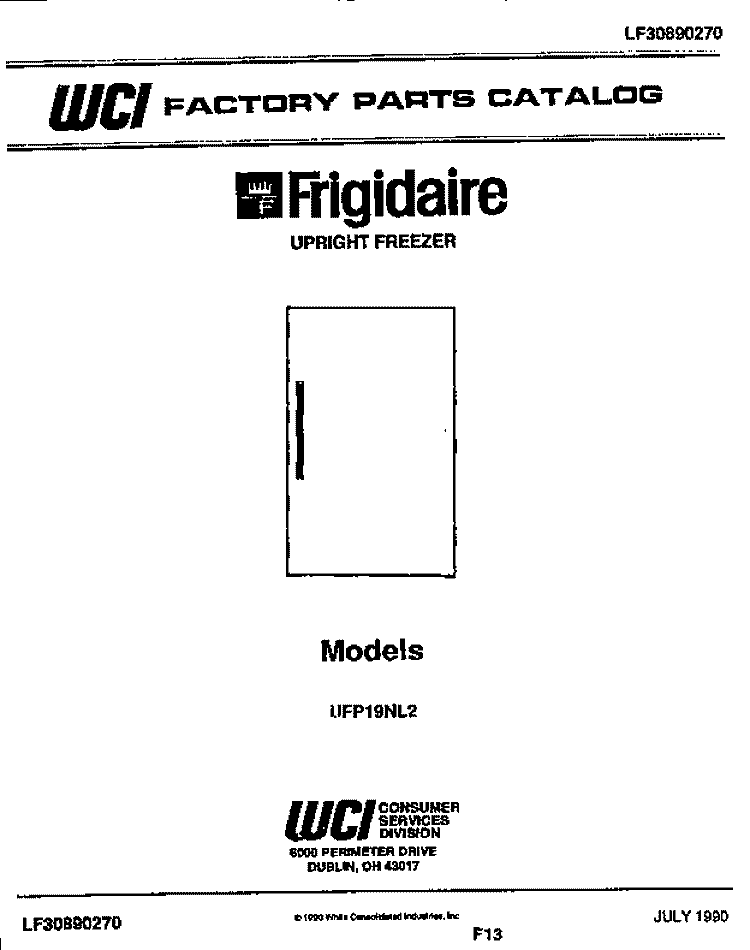 COVER Diagram and Parts List for UFP19NL2  Frigidaire Freezer