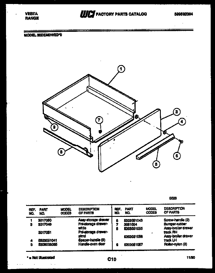 DRAWER PARTS Diagram and Parts List for 30DEMDWED0-23  Tappan Range