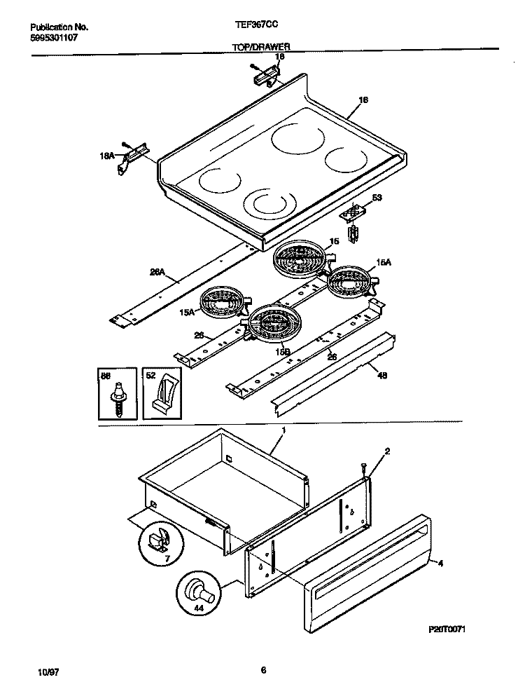 TOP / DRAWER Diagram and Parts List for TEF367CCSE  Tappan Range