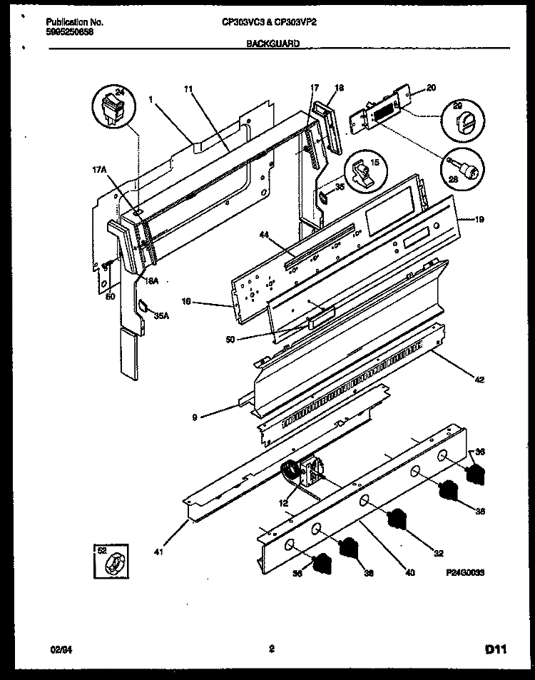 BACKGUARD Diagram and Parts List for CP303VC3D2  Frigidaire Range