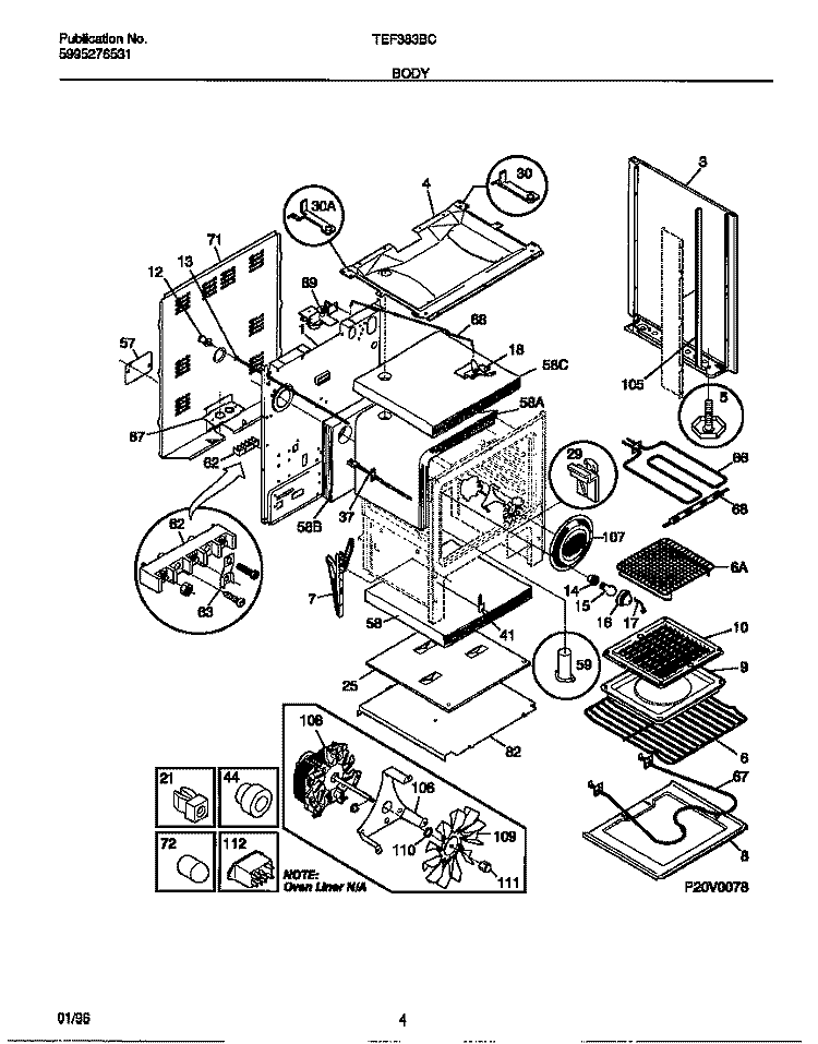 BODY Diagram and Parts List for TEF383BCWB  Tappan Range