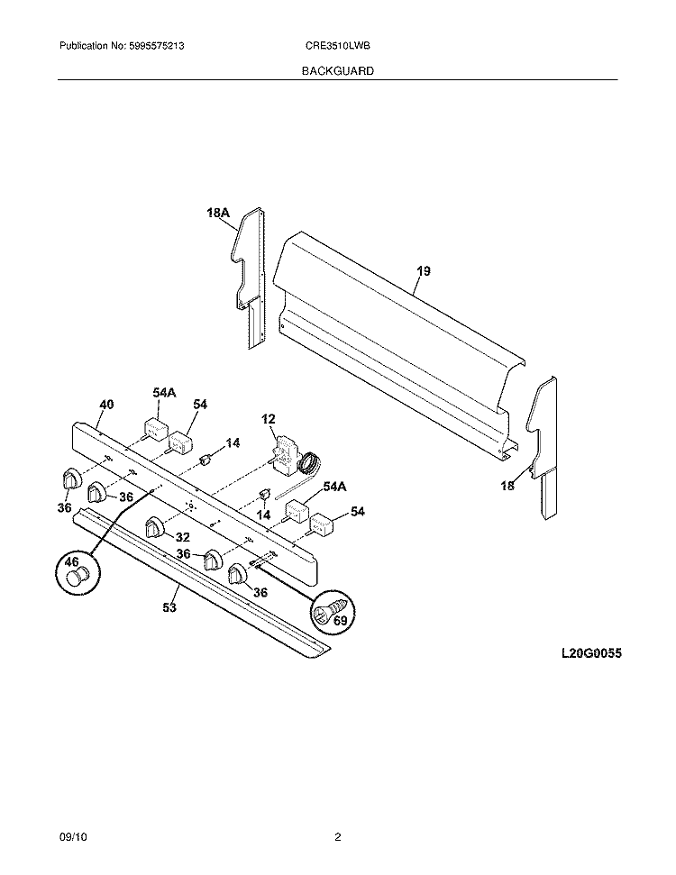 BACKGUARD Diagram and Parts List for CRE3510LWB  Crosley Range