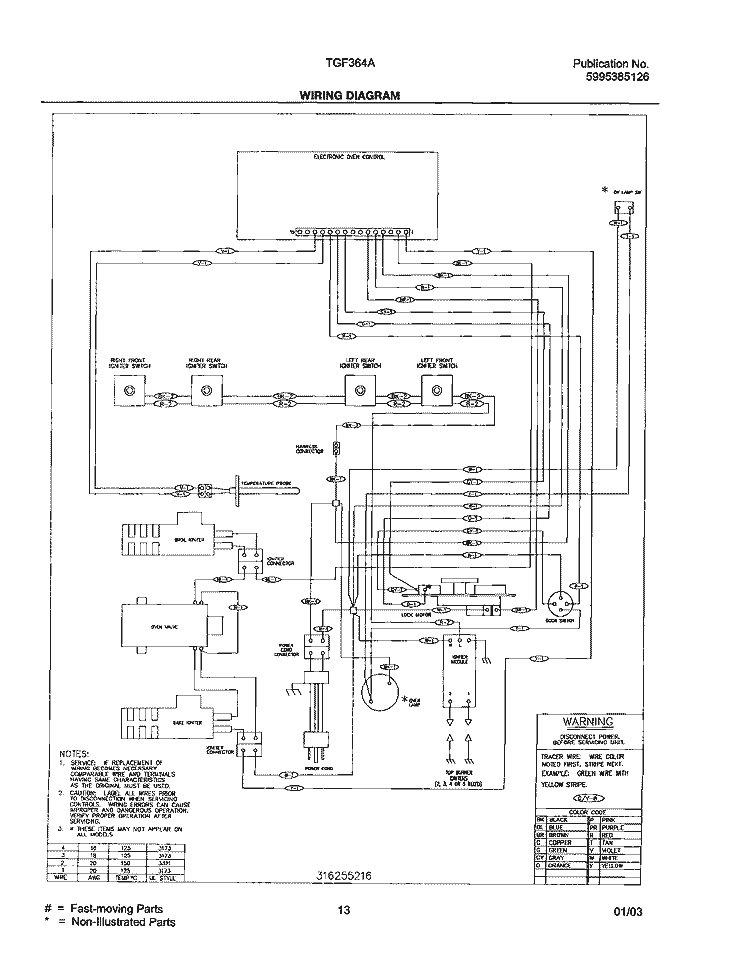 WIRING DIAGRAM Diagram and Parts List for TGF364ASE  Tappan Range