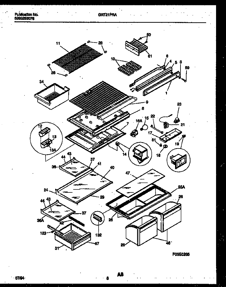 SHELVES AND SUPPORTS Diagram and Parts List for GRT21PRAD0  Gibson Refrigerator