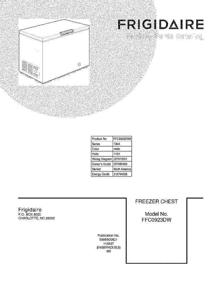 COVER Diagram and Parts List for FFC0923DW9  Frigidaire Freezer