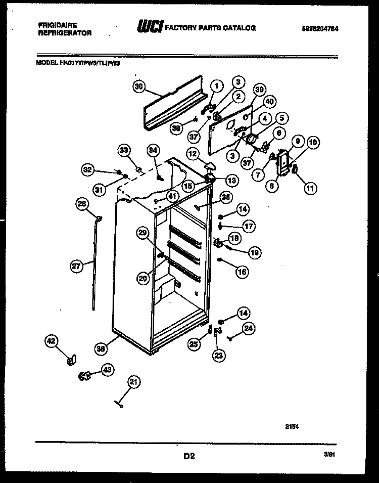 CABINET PARTS Diagram and Parts List for FPD17TLIFW3  Frigidaire Refrigerator