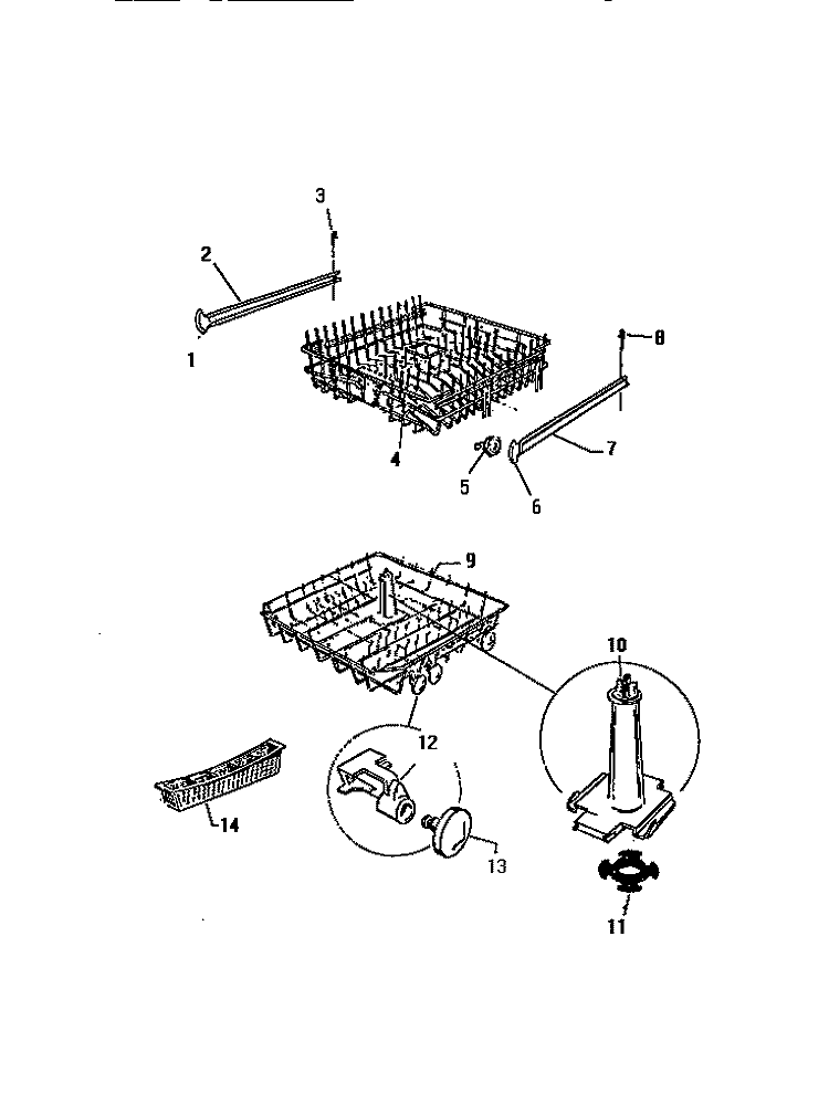 RACKS & WASH TOWER Diagram and Parts List for DWU2005T3W  Kelvinator Dishwasher