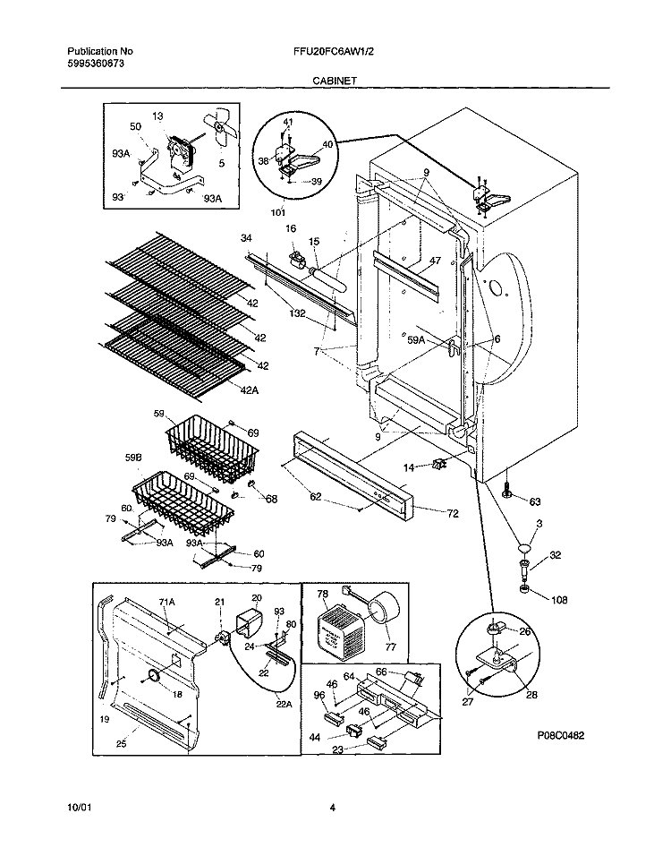 CABINET Diagram and Parts List for FFU20FC6AW1  Frigidaire Freezer