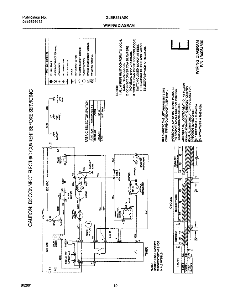 134054800 WIRING DIAGRAM Diagram and Parts List for GLER331AS0  Frigidaire Dryer