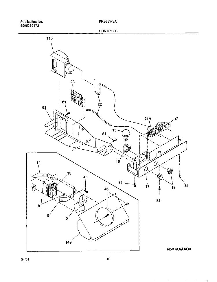 CONTROLS Diagram and Parts List for FRS23W3AW1  Frigidaire Refrigerator