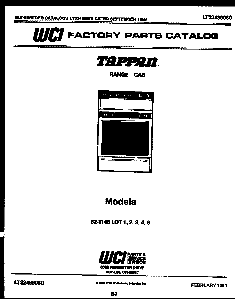 COVER Diagram and Parts List for 32-1148-66-05  Tappan Range