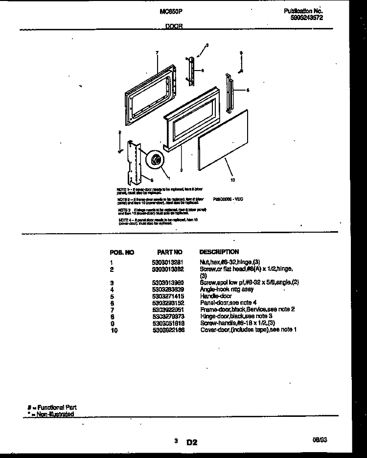 DOOR PARTS Diagram and Parts List for MC850P11  Frigidaire Microwave