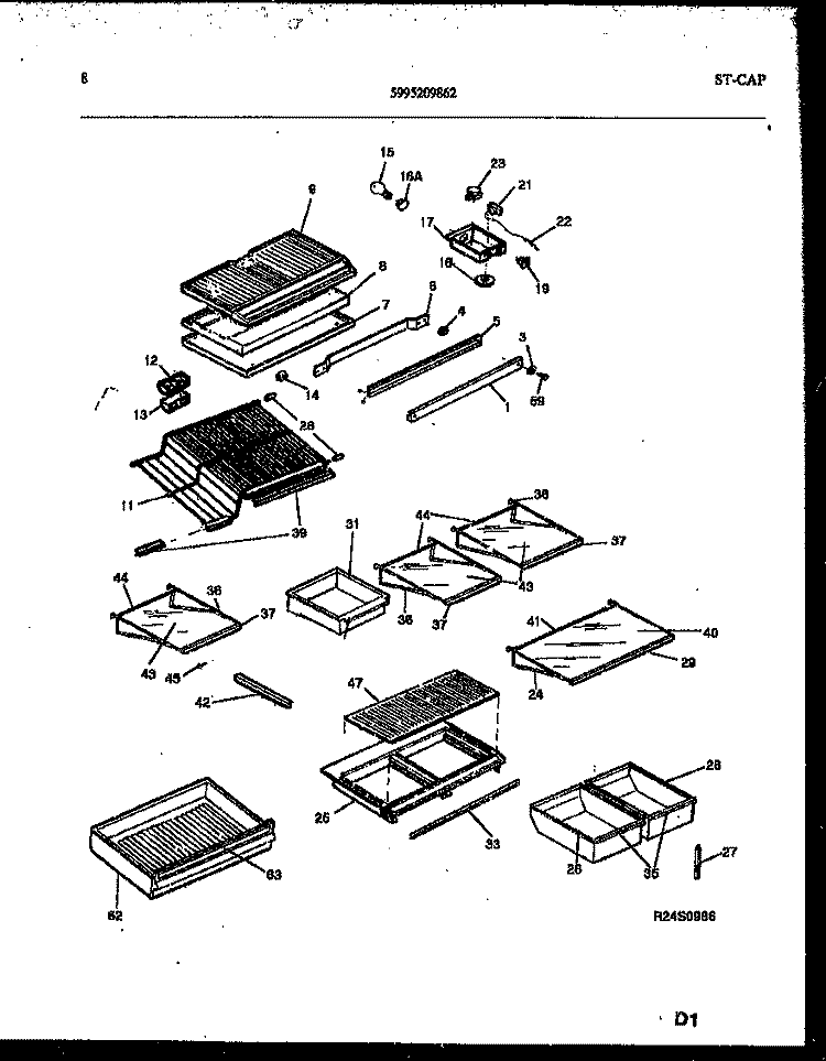 SHELVES AND SUPPORTS Diagram and Parts List for FPW21TIPL0  Frigidaire Refrigerator