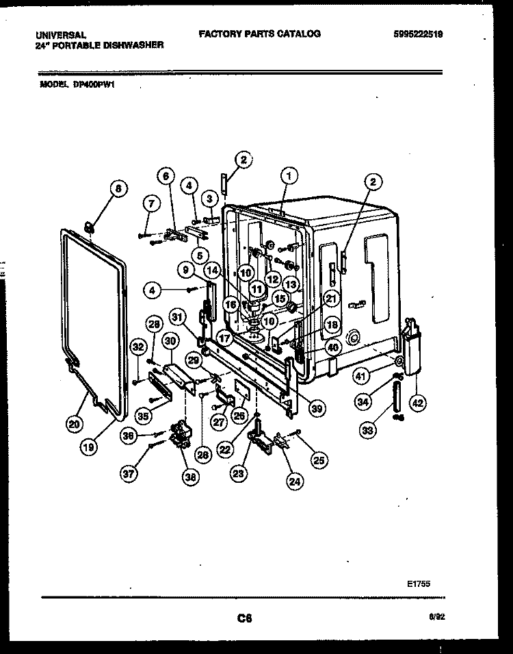 TUB AND FRAME PARTS Diagram and Parts List for DP400PD1  Uni Dishwasher