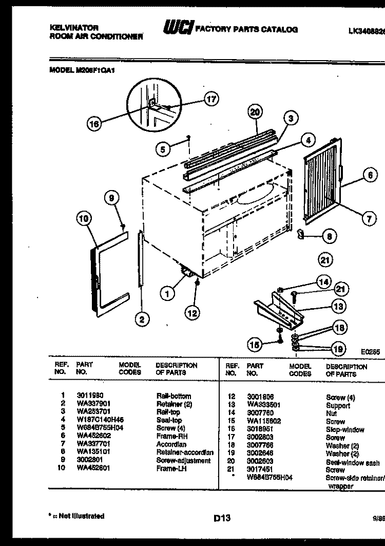 CABINET AND INSTALLATION PARTS Diagram and Parts List for M208F1QA1  Kelvinator Air Conditioner